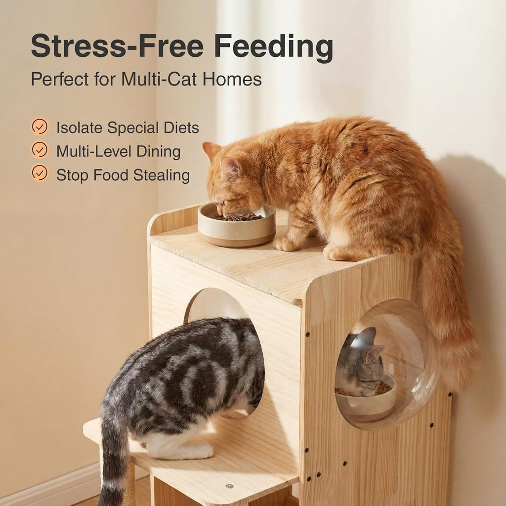 Dog Proof Cat Feeding Station Elevated Food Table with Scratch Posts