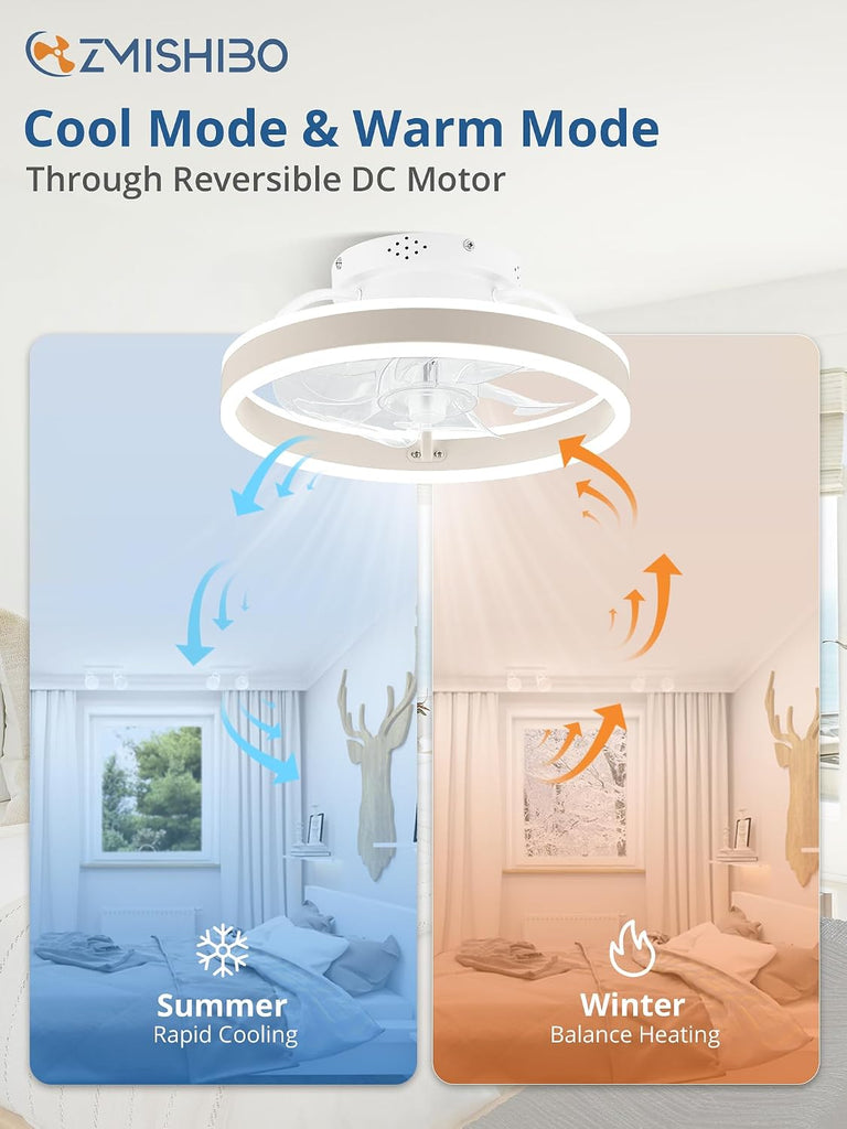 Low Profile Ceiling Fans with Lights and Remote, 13 Inch Fandelier Ceiling Fan with Light, White Modern Flush Mount Ceiling Fan, Small Dimmable LED Fan Lights for Bedroom A101-B0D2KS5L9J
