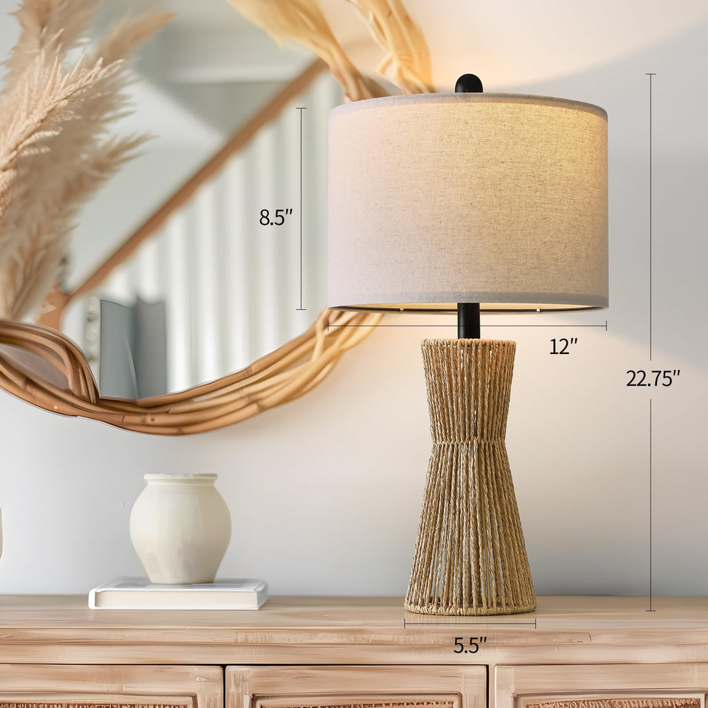 22.5" Table Lamps, Boho Lamps Set of 2 s, Bedside Lamp for Nightstands, Rattan Lamp, Farmhouse Table Lamp for Room
