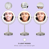 Lighted Makeup Mirror, Double-Sided LED Vanity Mirror with 1X/10X Magnification, 3 Light Settings, 3 Modes, 360°