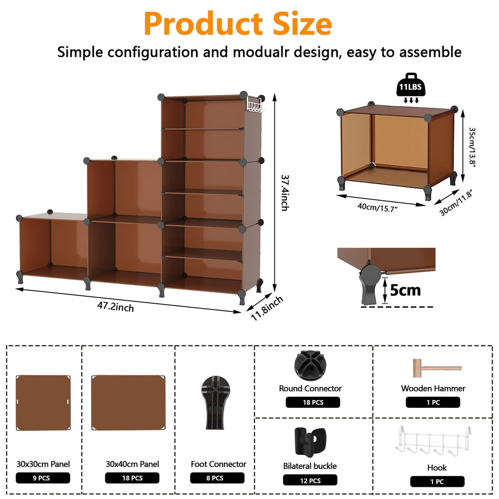 Closet Organizer 6 Cube Storage Shelves, Cocoa Brown