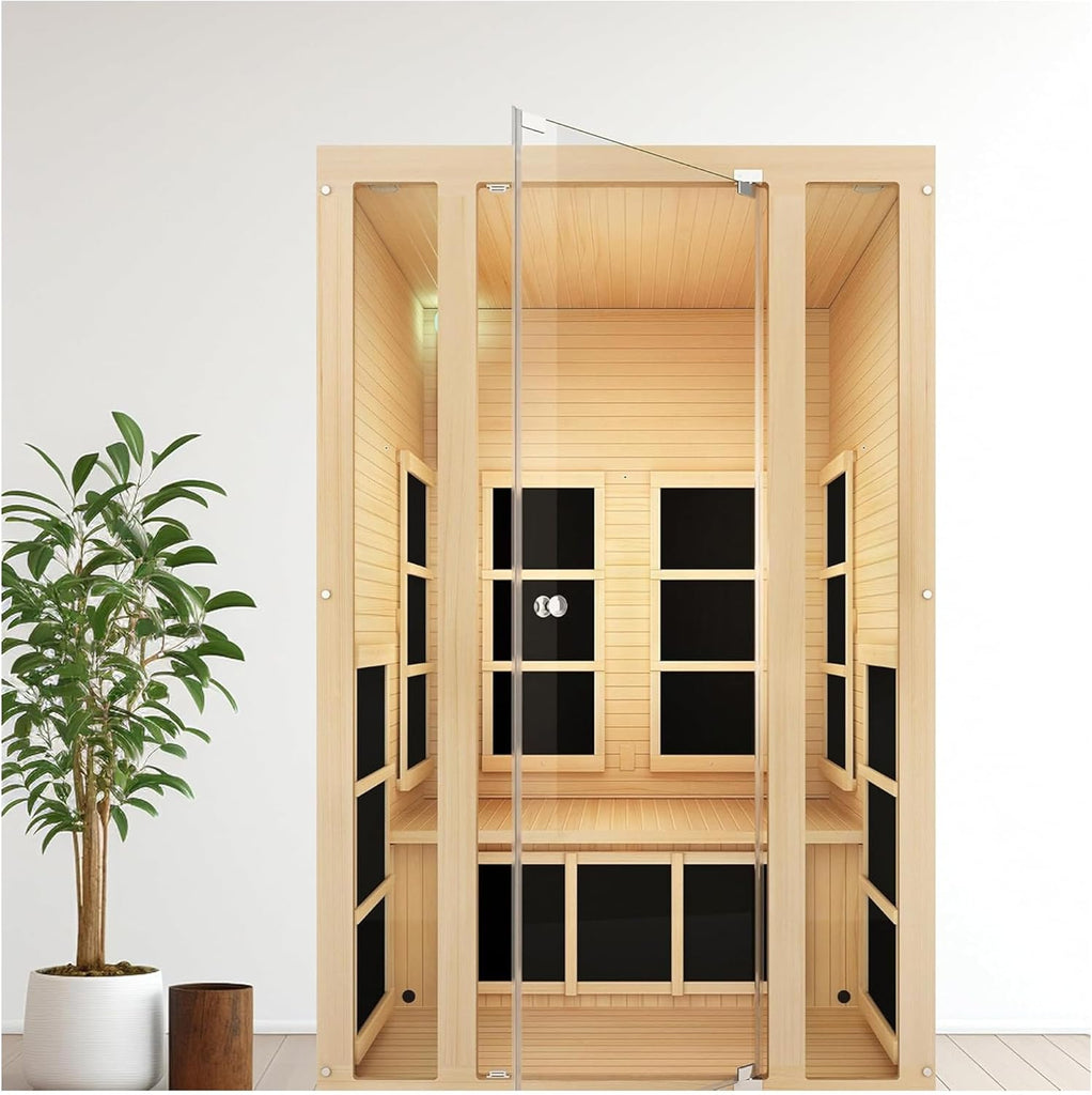 JNH Lifestyles Joyous 2-Person Low EMF FAR Infrared Sauna with Chromotherapy Light for Home Indoor Spa Use