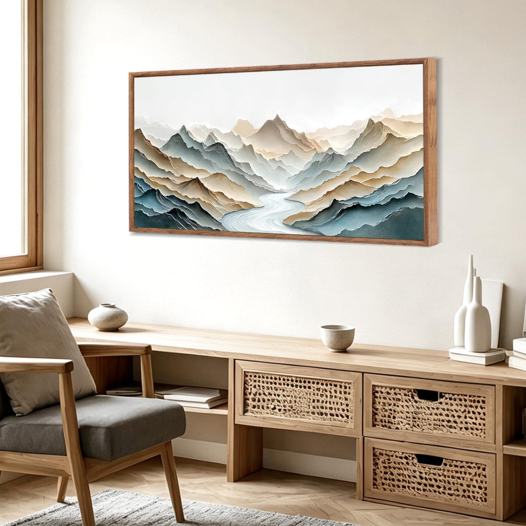 3D Textured Mountain Vista Wall Art, Neutral Earth Tone Wall Decor