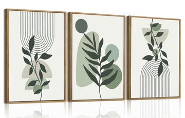 Boho Line Leaf Abstract Framed Canvas Wall Art Set of 3, 16x24 inch