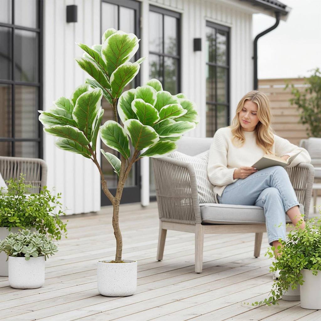 3.3FT Artificial Fiddle Leaf Fig Tree with Pot, Evergreen Tall Fake Plants, Large Potted Fake Fig Trees Floor Plants