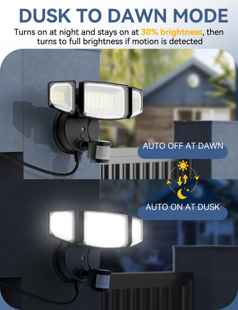 50W Motion Sensor Outdoor Light Plug in, Flood Lights Dusk to Dawn, LED Security Light IP65 Waterproof, Motion