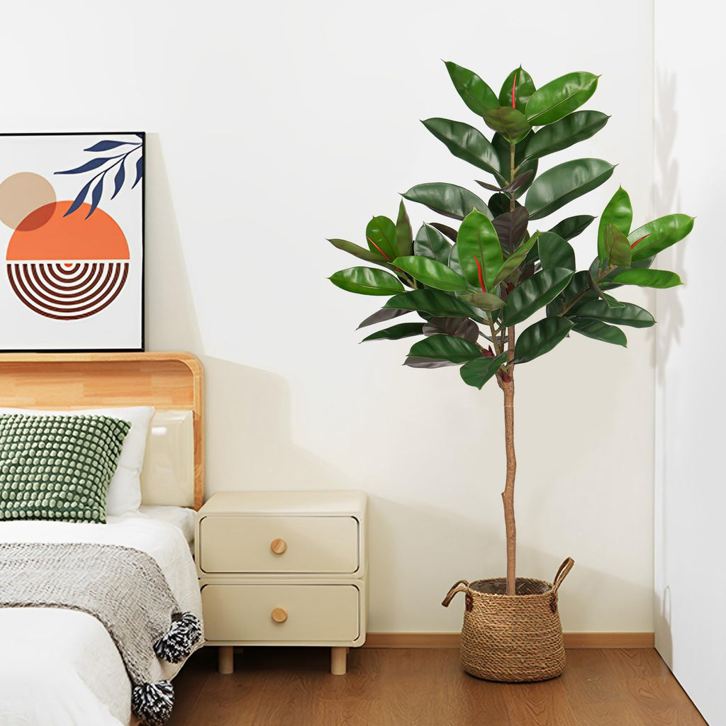 5FT Tall Fake Tree Plant Decor, Artificial Rubber Tree Indoor Floor Plant, Large Faux Ficus Tree Potted Fake Tropical