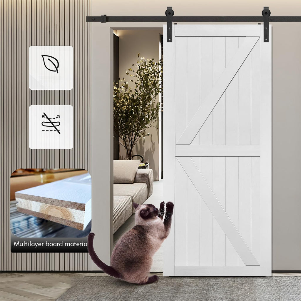 32in x 96in MDF Barn Door with 6.6FT Sliding Door Hardware Kit, Solid Barn Door Slab Covered with Water-Proof PVC