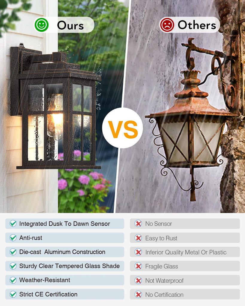 Anti-Rust Dusk to Dawn Outside Lights, 2-Pack Oil Rubbed Bronze Exterior Lighting Fixtures, Easy-to-Install