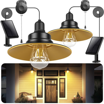 FabSty Solar Pendant Light Indoor Outdoor, Solar Shed Light with Pull Chain