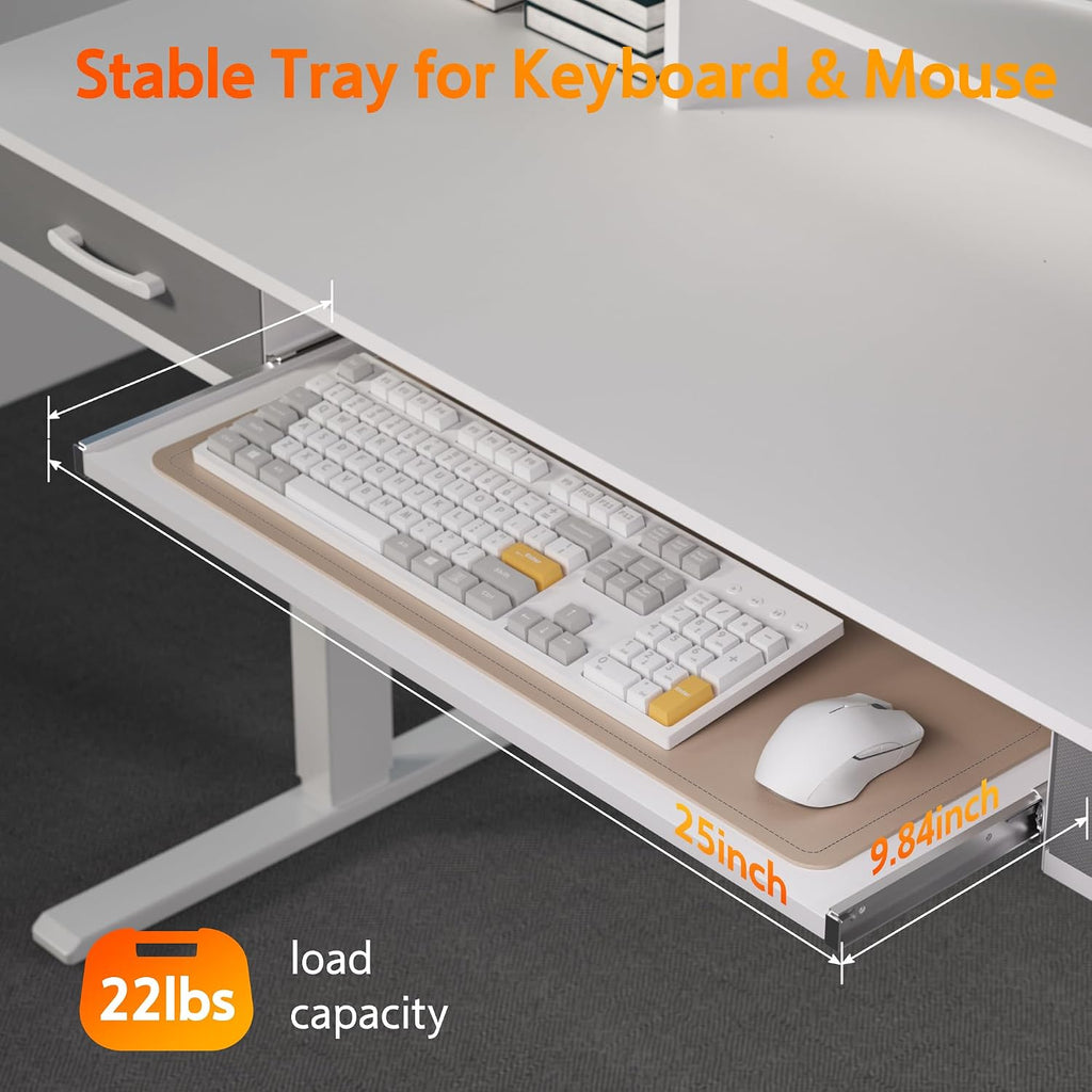 55 Inches Electric Standing Desk with Keyboard Tray, Height Adjustable Sit to Stand Table with 2 Drawers, Ergonomic