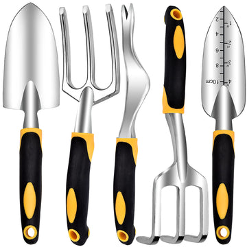 Garden Tool Set, 5 Piece Garden Tools, Garden Kit Heavy Duty Gardening Tool, Ergonomic Handle Shovel Rake Shears