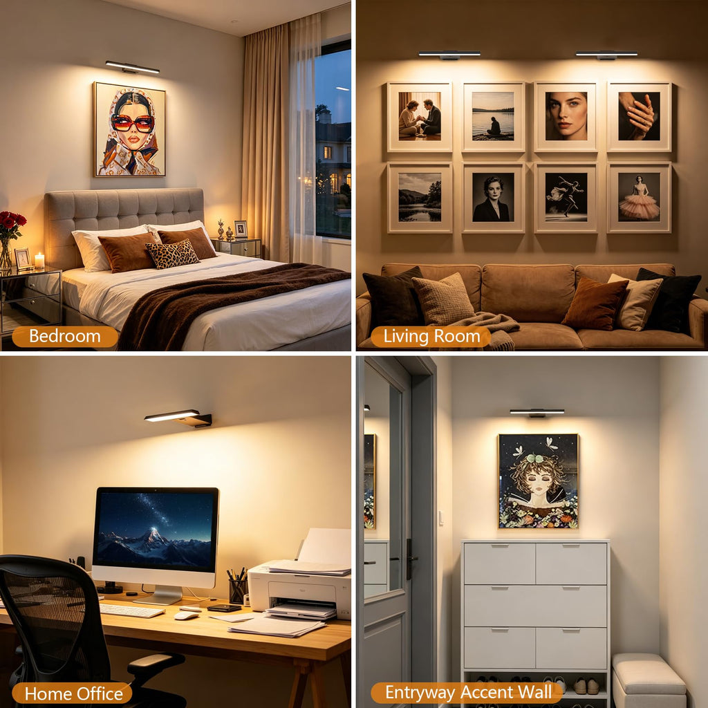 2 Pack Picture Lights for Wall, 6000mAh Battery Operated Wall Sconce with Remote, LED Lights for Pictures on Wall