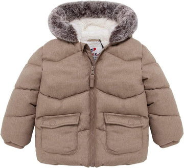 Baby Boys' Sherpa Lined Winter Puffer Jacket with Mini Fur Hood