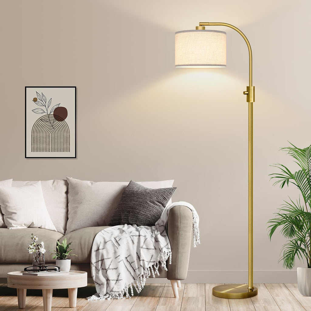 Upgraded Modern Arc Dimmable Tall Standing Floor Lamp with Linen Shade, 1200 Lumens LED Bulb Included, for Living &