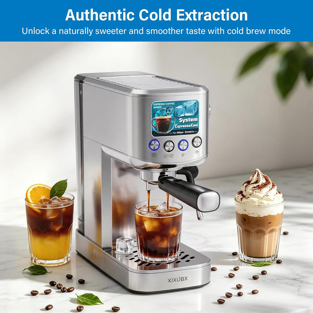 Cold Brew Espresso Maker with Milk Frother for Cappuccino & Latte | 20-Bar Pump, Built-in Pressure Gauge, Powerful
