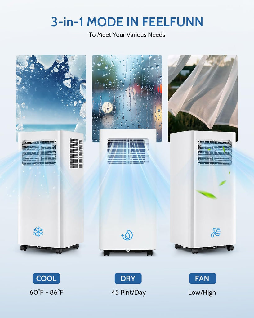 8,000 BTU Portable Air Conditioners, 3-in-1 Air Conditioner Portable up to 350 sq.ft, Portable AC Unit with Cool, Fan