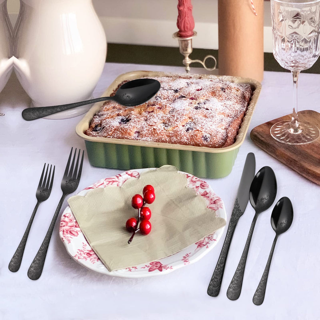 40-Piece Unique Silverware Set, Embossed Pattern Flatware Set for 8,Stainless Steel Silverware Flatware Cutlery