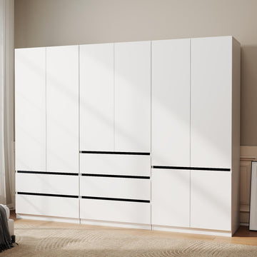 White Armoire Wardrobe Closet with 5 Drawers, 75" Tall x 95" Wide