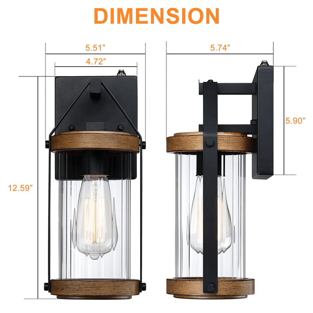 2 Pack Dusk to Dawn Sensor Outdoor Wall Lights with Wood Grain