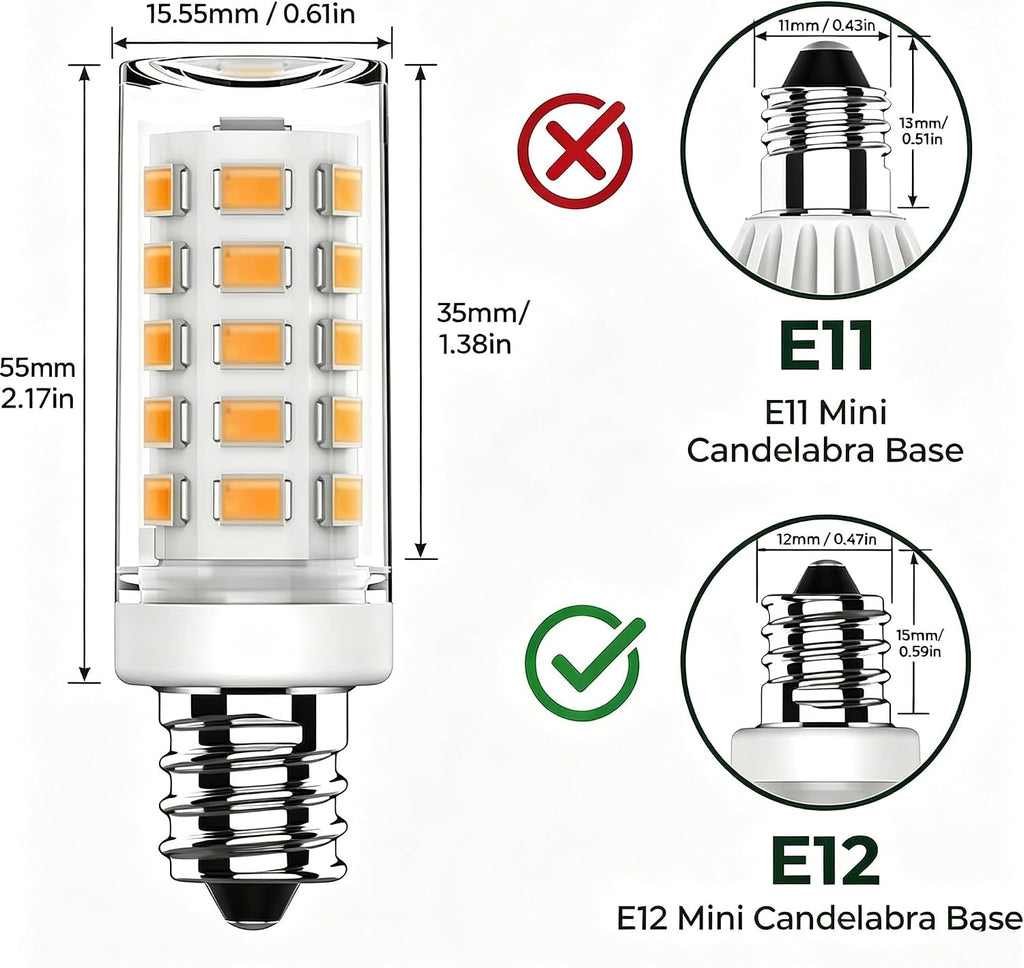 E12 LED Bulb 4W 40W Halogen Equivalent, 3000K Warm White, 400LM, 120V 6Pack