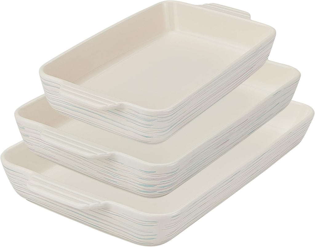 3-Piece Ceramic Bakeware Set, Nonstick Casserole Dish with Handles | Lead and cadmium free, preheated oven safe
