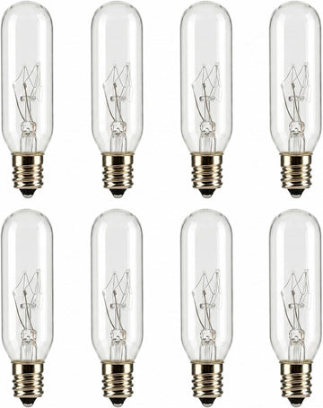 8 Pack T6 Tubular 15W Incandescent Bulb, E12 Candelabra, Warm White
