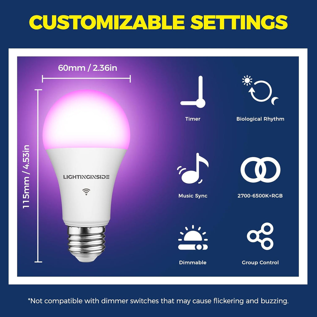 Smart Light Bulbs 100W Equivalent, Works with Alexa/Google Home/SmartLife, 1350LM 11W RGBCW Color Changing LED Light