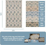 Scalloped Easy Jute 3x5 Area Rug Vintage Blue Floral Farmhouse Washable Rug Non-Slip Indoor Outdoor 