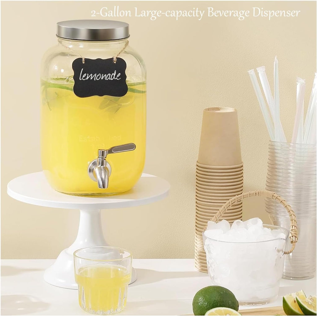 2 Gallon Christmas Drink Dispenser with 18/8 Stainless Steel Spigot - Glass Mason Jar for Sun Tea, Iced Lemonade