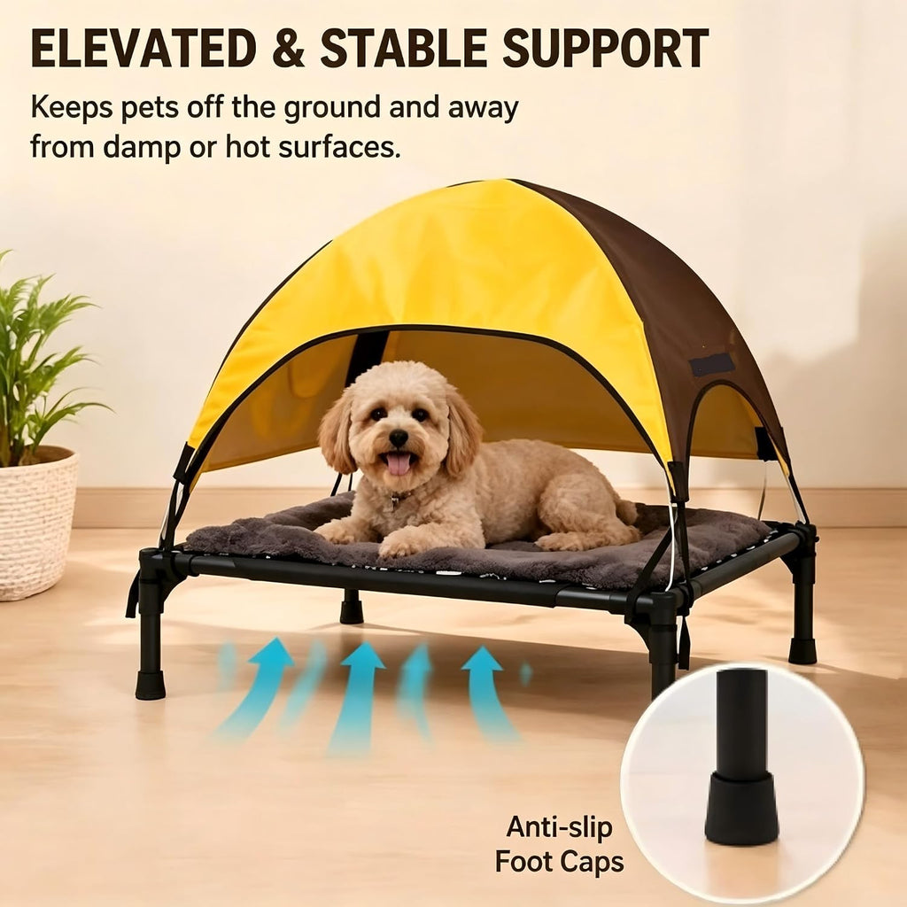 Outdoor Dog Bed with Canopy, Elevated Portable Pet Cot with Removable Shade Cover, Breathable Water Resistant Pet Rest