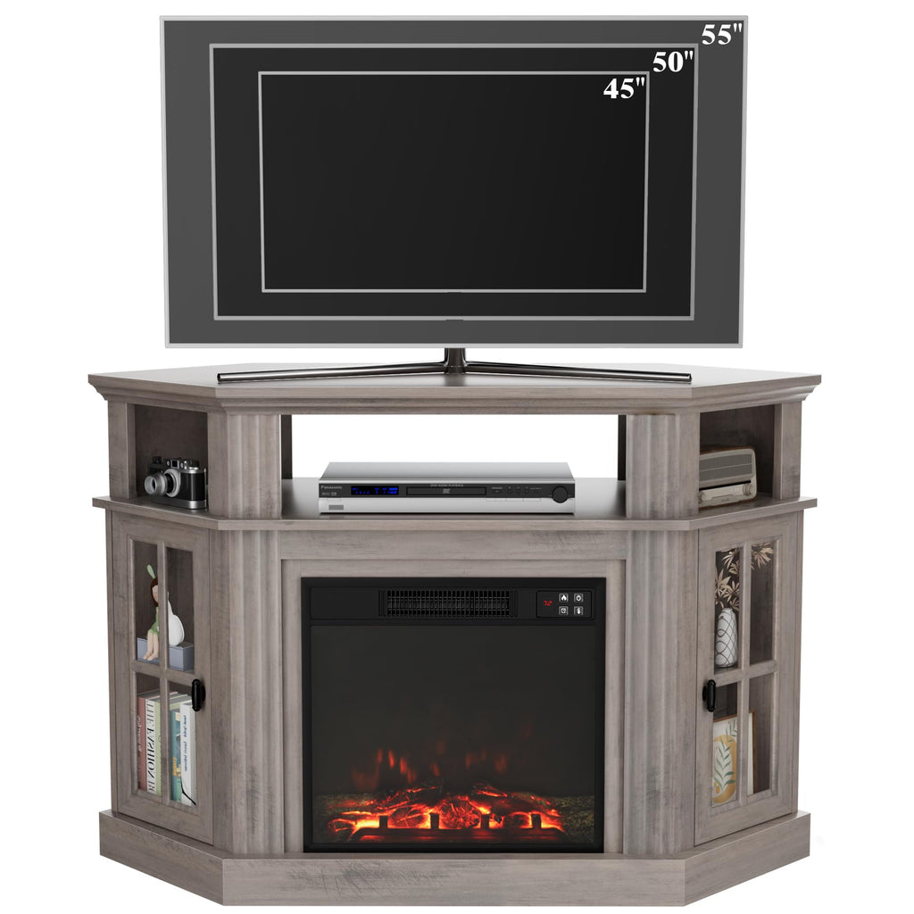 Corner Fireplace TV Stand for TVs up to 55 Inch, Rustic Oak