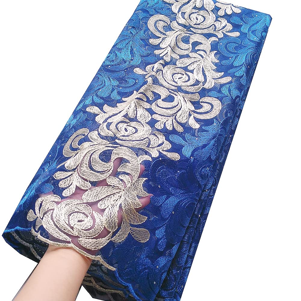African Lace Fabric 5 Yards 2022 Net Nigerian Lace French Fabric Embroidered Guipure Cord (blue)
