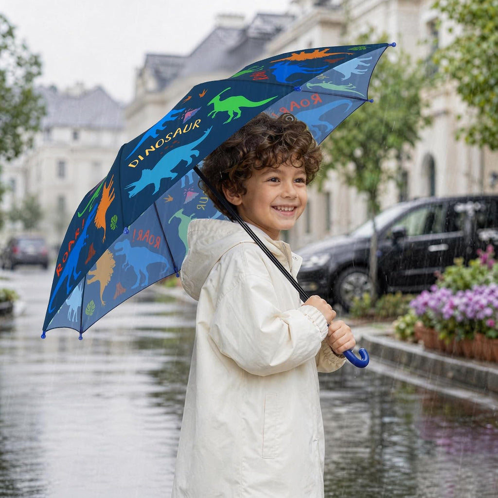 Kids Umbrella Portable Stick Umbrella Easy Push/Pull for Little Boys Girls