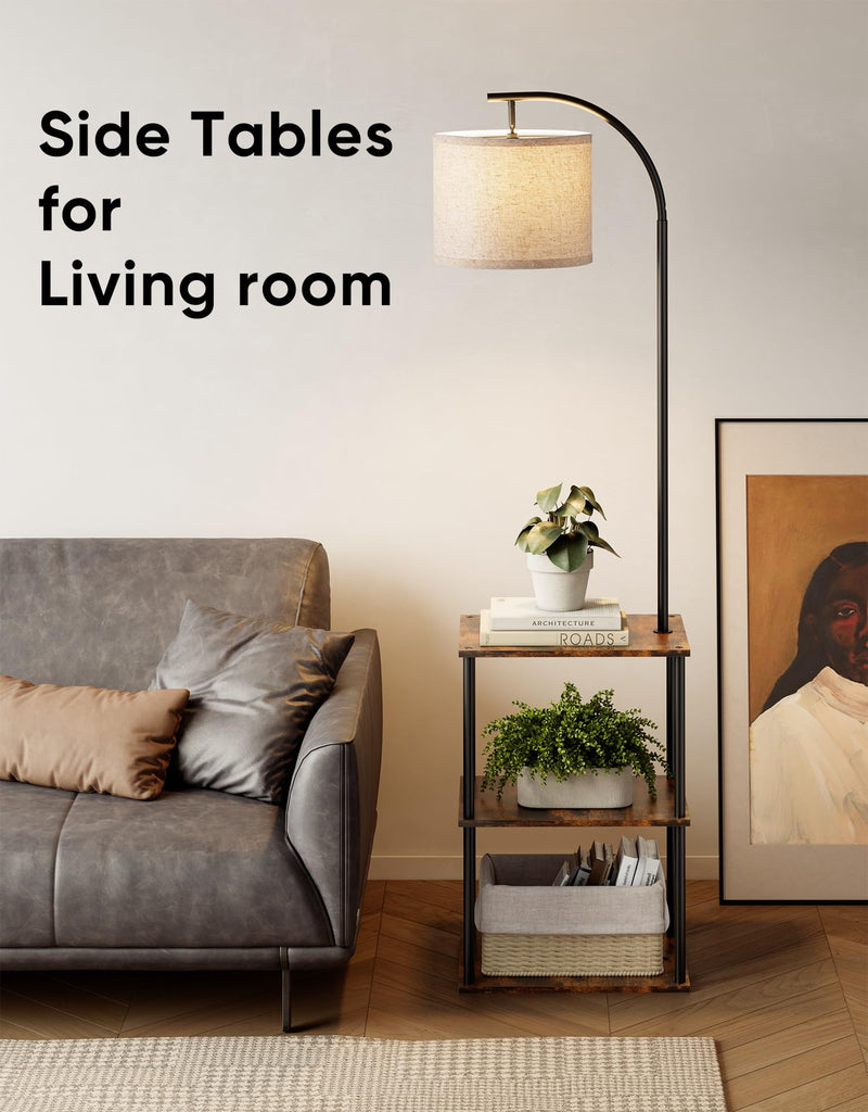 Floor Lamp with Table,Night Stand Lamp,End Side Table Brown