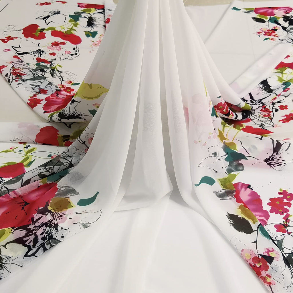 58 Inches Flower Positional Print Chiffon Fabric Fashion Sewing Material