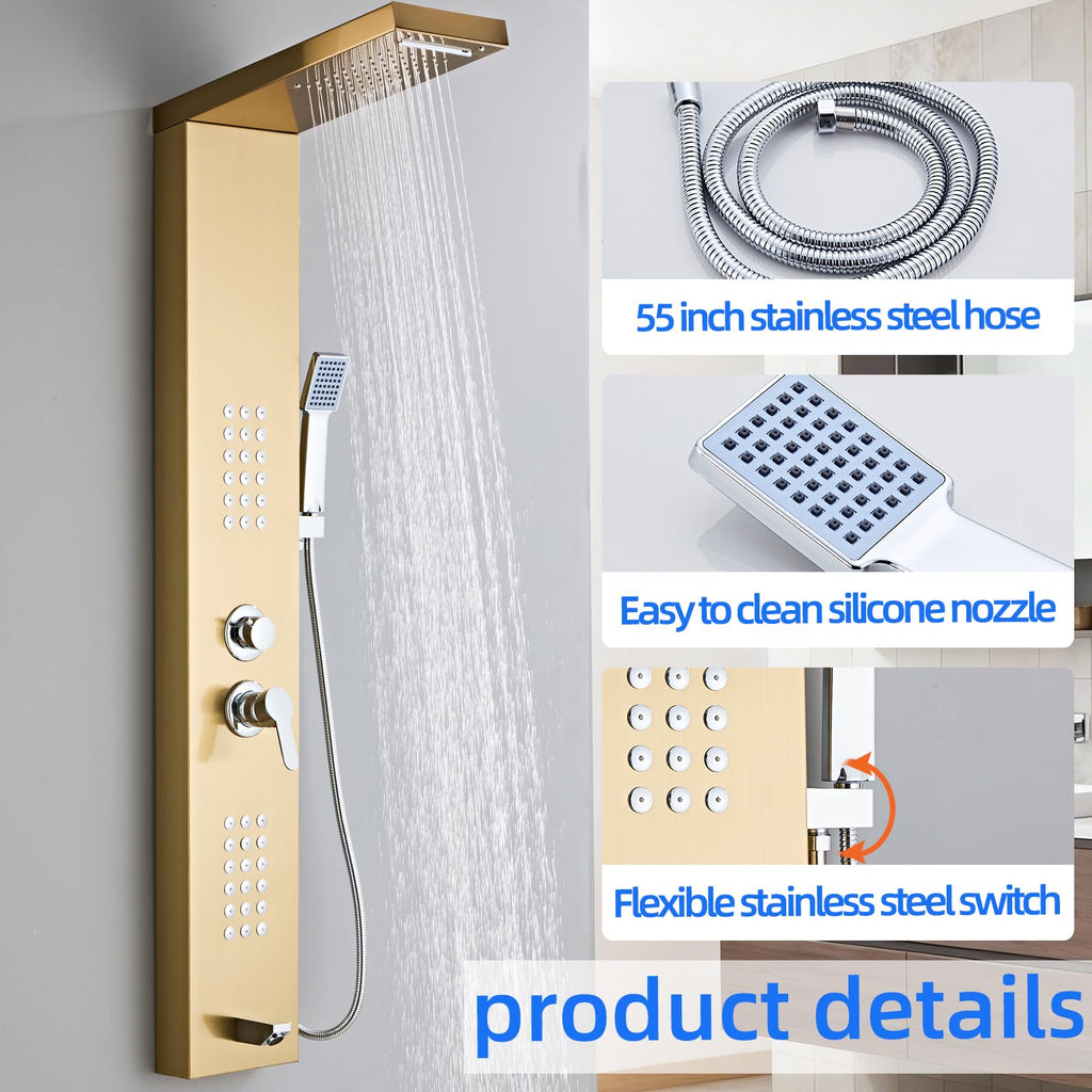 Shower Panel Tower System 5-in-1 Shower Panel - Brushed Gold