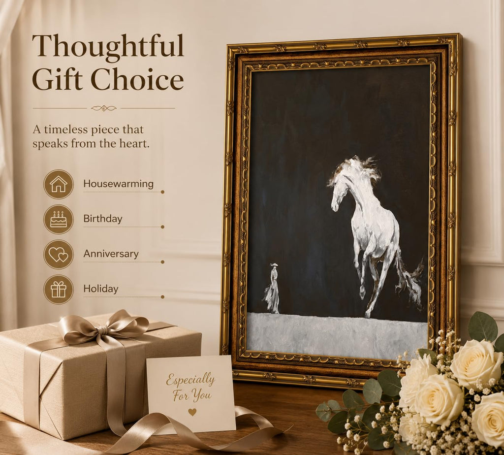 Large Framed Minimalist Black White Horse Abstract Animal Canvas Wall Art