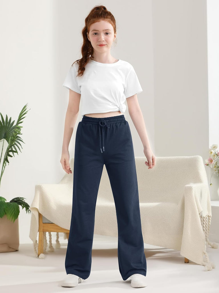 Girls Cotton Sweatpants Wide Leg Baggy Athletic Jogger Pants