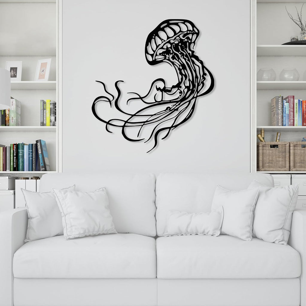 Jellyfish Metal Wall Art - Ocean Themed Modern Design - Wall Hanging Decor - Nautical Wall Decorations - Housewarming