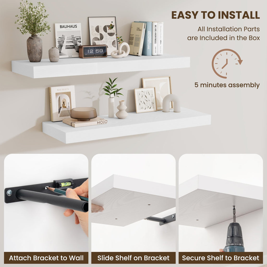 12 Inch Deep Floating Shelves for Wall, 30 Inch Long Floating Shelf, 30 x 12 Shelf for Wall, Rustic Wood Bookshelves