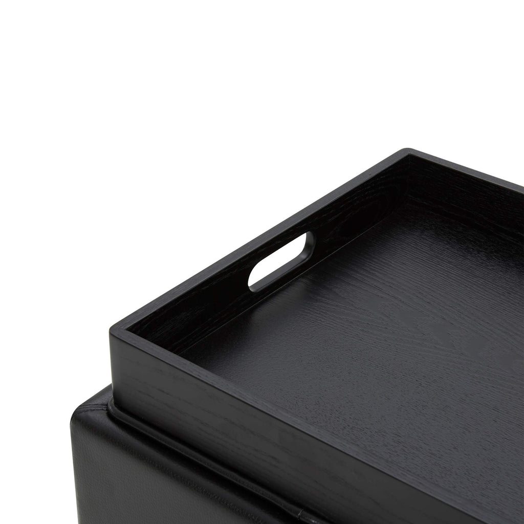 Storage Ottoman Cube with Tray Lid, Small Footstool with Storage, Square End Table, Faux Leather in Black