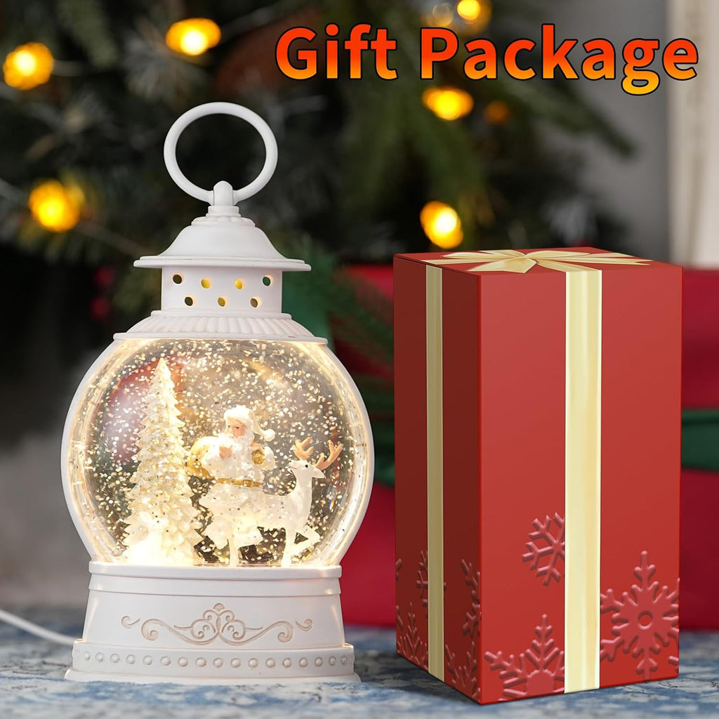 Christmas Snow Globes with Music, Santa Deer Lighted Christmas Lantern with 6h Timer, USB or Battery Operated