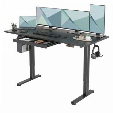 Electric Height Adjustable Standing Desk with Drawers, 63 x 24 Inch Sit Stand Desk, Computer Desk Workstation, Black
