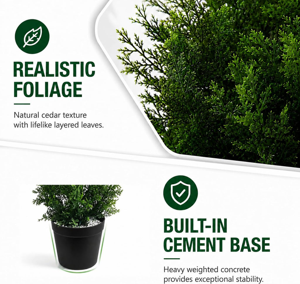 3 Feet Pre-Potted Evergreen Outdoor Artificial Cedar Tree for Front Porch Decor, Outdoor Entryway Decor Fake Tree