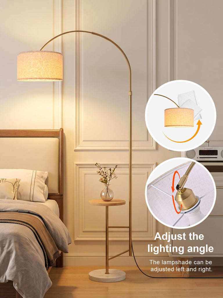 Arc Floor Lamp with Shelf, Remote‐Controlled Stepless Dimming & Tunable CCT