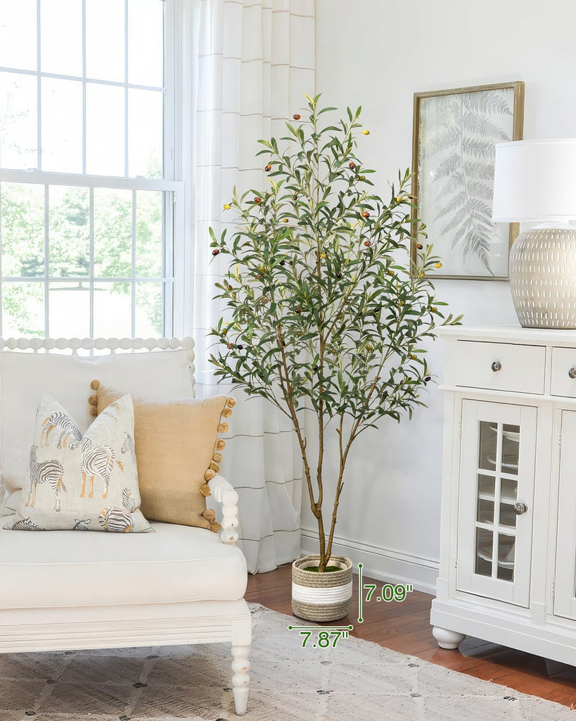 Artificial Olive Tree 6FT - Tall Faux Olive Trees Indoor with Planter&Cotton Basket, Large Fake Olive Plants