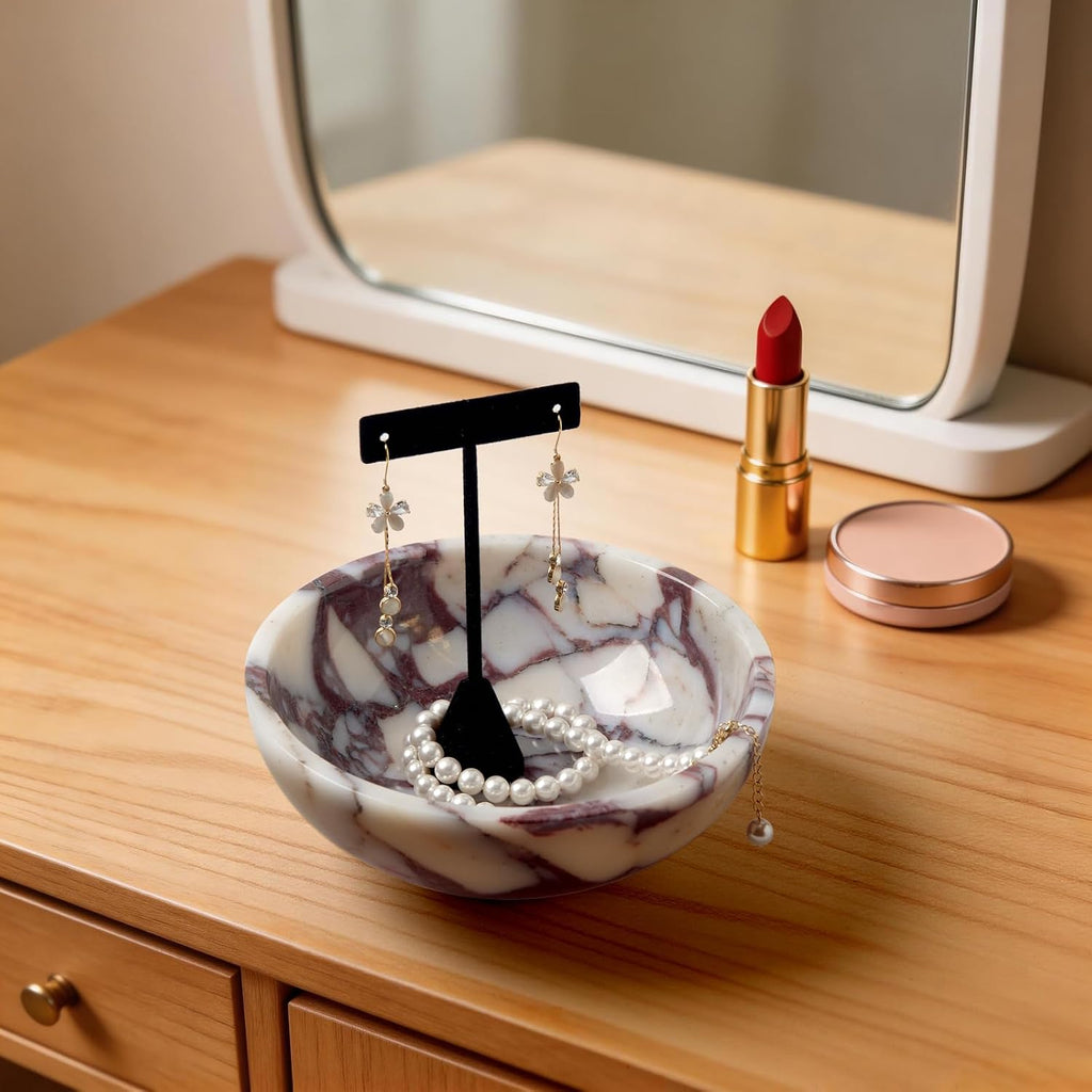 Luxury Natural Marble Catchall Bowl, Jewelry Dish Trinket Tray Home Decor
