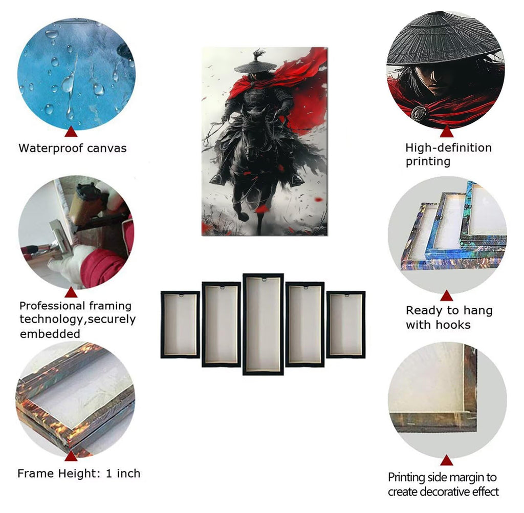 Japanese Samurai Wall Art Black and Red Warrior Wall Decor Warrior Figure Pictures Bushido Posters Canvas Prints