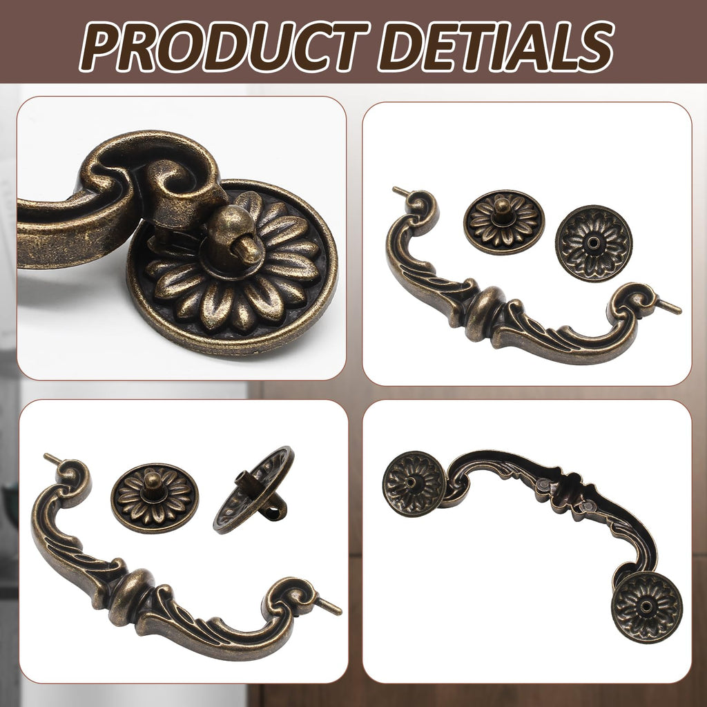4 Pack Vintage Drawer Pulls 6 in Hole Center Drop Bail Cabinet Pulls